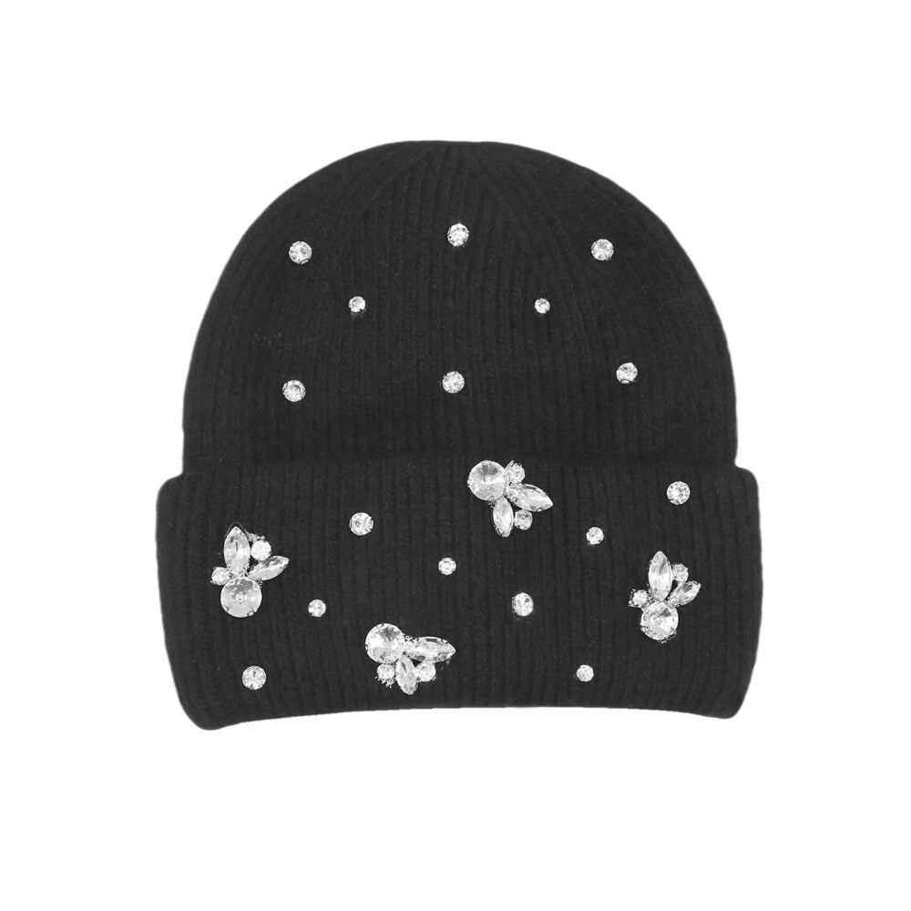 5737 Winter Beanies Sparkle Crystal Rhinestone Cuffed Knitted Beanie Hats